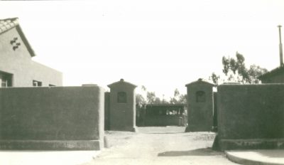 Lilian J. Rice, entrance to the service station in the Garage Block, Paseo Delicias, Civic Center, Rancho Santa Fe, 1922–23. Courtesy of the Spurr Family
