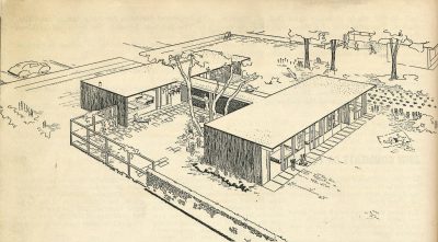 Jean Bodman Fletcher and Norman C. Fletcher, perspective, Pencil Points-Pittsburgh design competition for “A House for Cheerful Living,” Progressive Architecture, May 1945
