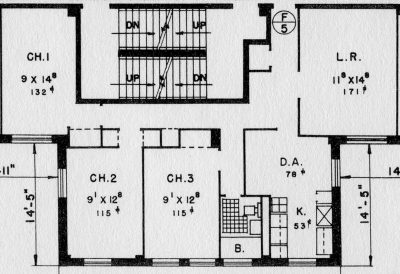 New York City Housing Authority, detail of a unit floor plan, Bronx River Houses, New York City, 1950–51. Van Coleman Files, New York City Housing Authority archives, LaGuardia Community Colleg
