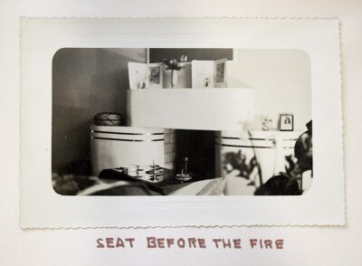 Amaza Lee Meredith, Azurest South, living room fireplace, Ettrick (Petersburg), Va., circa 1940. Image from Meredith’s scapebook. Virginia State University, Special Collections and Archives
