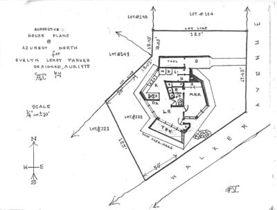Amaza Lee Meredith, Evelyn Leroy Parker Cottage, plan, Azurest North, 1975. The house was never built. Virginia State University Special Collections and Archives
